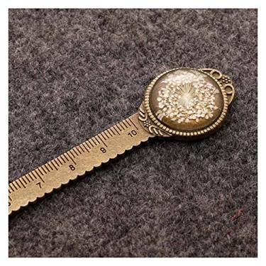 Imagem de SUNESA Marcador de página 1 peça marcador de página criativo retrô bronze redondo 10 cm régua vintage metal colorido flor vidro pedras preciosas como marcador de página de livro marcador de página de