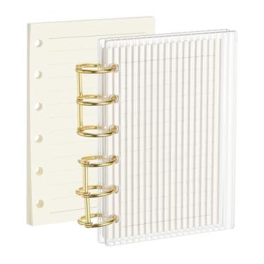 Imagem de PATIKIL Capa para fichário de 6 anéis, fichário de acrílico com tiras A7, 2 anéis redondos de metal dourado com 90 folhas forradas, papéis internos para planejamento de viagem e escritório