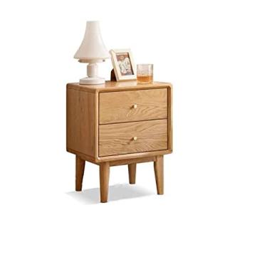 Imagem de Mesa de cabeceira de madeira, mesa de cabeceira de carvalho, armário de armazenamento para quarto pequeno, mesa de cabeceira