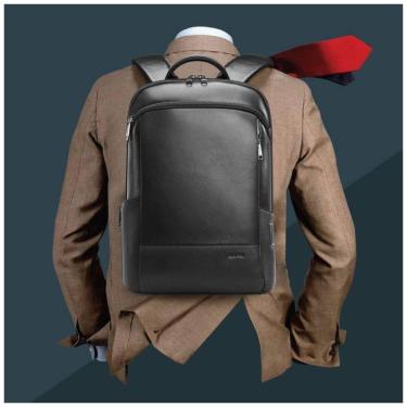 Imagem de Mochila de Couro para Laptop com Carga USB Unissex, BOPAI, Preto