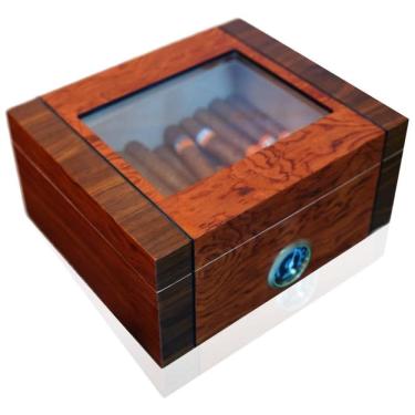 Imagem de Umidor Artesanal em Nogueira Preta e Jacarandá, Cedro Espanhol, Design Colorido, Tampa de Vidro e 100 Charutos,Nidivey