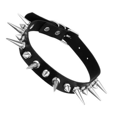 Imagem de Grevosea Gargantilha feminina pontiaguda, gargantilha de couro preto, ajustável, punk, bijuteria de Halloween, acessórios góticos