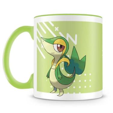 Imagem de Caneca Pokémon Snivy - Porcelana Personalizada com Alça Verde - Amo Ca