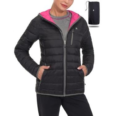 Imagem de Jaqueta feminina acolchoada leve e à prova de vento com capuz Little Donkey Andy com isolamento reciclado preto M
