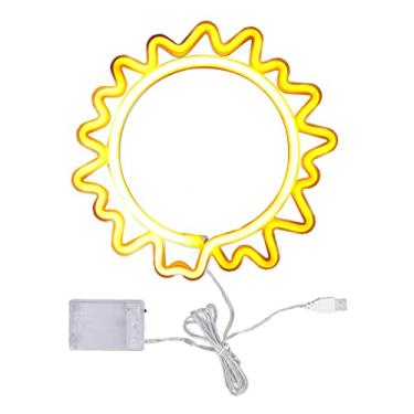 Imagem de Sol luz de néon sinal usb recarregável bateria operado led néon girassol decoração da parede luz para casa barra natal