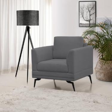 Imagem de Poltrona Poemme Em Veludo Suave Com Pés de Ferro Para Recepção Estilo Retrô - Veludo Cinza