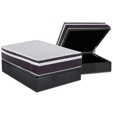 Imagem de Cama Box Baú Casal Kit Colchão Molas Ensacadas C1789 Suede Gray 138x188 Cinza Herval Co...