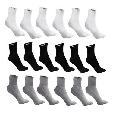 Imagem de Kit 12 Pares Meias Cano Alto Masculina Algodão Sport Lisa