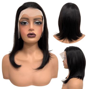 Imagem de Front lace humana peruca curta bob 35cm preta natural 13x4