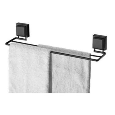 Imagem de Suporte Porta Toalha Duplo Banheiro 45cm Preto Fosco Ventosa Banheiro 