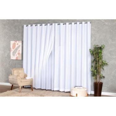 Imagem de Cortina Voil Gaze de Linho com Forro Blackout Grosso 3,00m x Alturas Variadas com Ilhós Cromado(LINHO BRANCO,2,50)