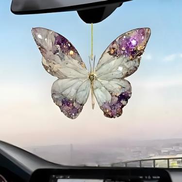 Imagem de Enfeite de árvore de Natal de borboleta colorida de acrílico com laço | para espelho retrovisor de carro, chaveiro, mochila, casa, jardim, pátio e festa