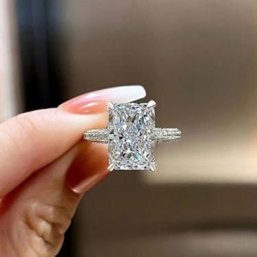 Imagem de Anéis de noivado minimalistas banhados a ouro branco com zircônia cúbica embutida, alianças de compromisso, festas noturnas, presentes de dia dos namorados, alianças de eternidade para mulheres, 9