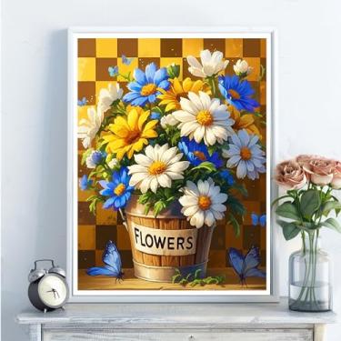 Imagem de Kits de arte de diamante 5D para adultos - kits de pintura de diamante de flores faça você mesmo, broca redonda completa - artesanato de ponto cruz bordado de cristal para decoração de parede