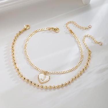 Imagem de Tornozeleiras femininas banhadas a ouro na moda em camadas com corrente marinheiro com pingentes fofos verão hipoalergênicos à prova d'água presentes de aniversário joias presentes para mulheres letra