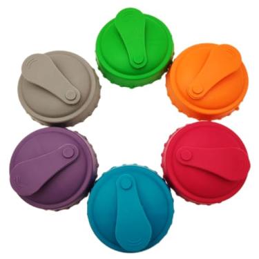 Imagem de Pacote com 6 tampas de silicone multicoloridas com fecho de pressão - Capas universais de latas de refrigerante, cerveja e bebidas - Tampas de vedação reutilizáveis para latas de bebidas padrão