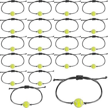 Imagem de 20 peças de pulseiras esportivas de lembrancinhas de festa, pulseiras esportivas inspiradoras com tema ajustável, joias para mulheres, homens, presentes adultos (bola de tênis)