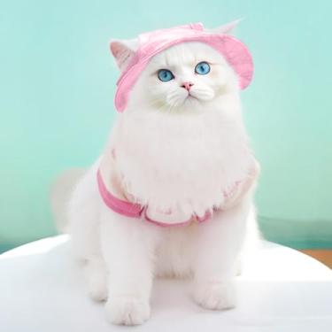 Imagem de Chapéu de sol ajustável para animais de estimação (para cães e gatos) - Touca UV respirável com orifícios de orelha, rosa tamanho M, design antiderrapante, adequado para caminhadas ao ar livre (para