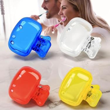 Imagem de Pacote com 4, clipe de armazenamento de escova de dentes, essencial para viagem, protetor de escova de dentes, estojo de escova de dentes portátil, capas de escova de dentes, cor aleatória