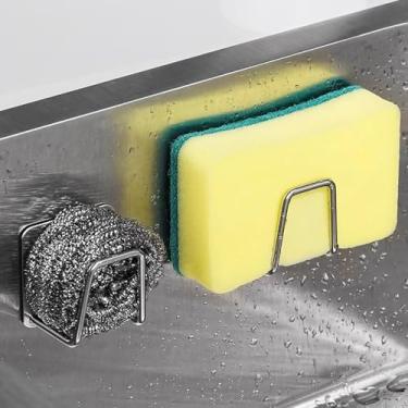 Imagem de Gancho de pia de cozinha suporte adesivo de parede para organizador de escova de pano de prato atrás do armário da torneira (prateado)