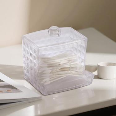 Imagem de Organizador de cotonete de algodão de corte diamante acrílico – Caixa de armazenamento compacta de 9,5 x 2,83 × 3,238 cm