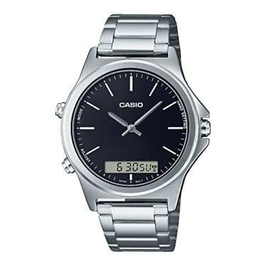 Imagem de Casio Relógio masculino MTP-VC01D-1E de aço inoxidável, mostrador preto, analógico, digital, fuso horário duplo, Digital