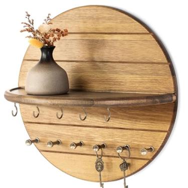 Imagem de Rebee Vision Suporte de parede para chave de madeira de pinheiro – porta-chaves e correio para parede com ganchos e prateleira de parede decorativa – perfeito para apartamentos essenciais na decoração
