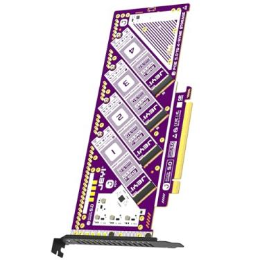 Imagem de JEYI Adaptador PCIe 5.0 X16 para Quad NVMe M.2 (ângulo de 45°), compatível com PCIe 4.0/3.0, requer bifurcação PCIe, suporta 4 SSDs M.2 2280 para RAID e armazenamento de até 32 TB