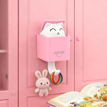 Imagem de 1 suporte para chaves de parede gancho 3D gato com porta de abertura fácil instalação multifuncional suporte de animais para entrada