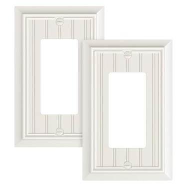 Imagem de Pacote com 2 capas decorativas clássicas de placa de parede para quadro de contas, placas decorativas de amêndoa clara e tampas de tomada, placas de parede de fibra de bambu natural duráveis para