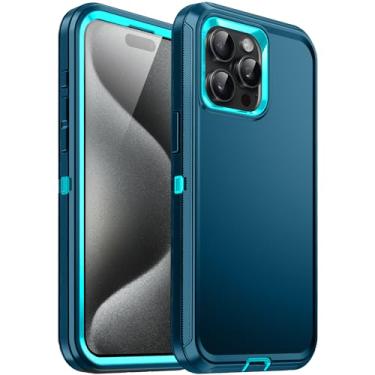 Imagem de Auouk Capa para iPhone 15 Pro Max [à prova de choque] [à prova de queda] [à prova de poeira] [3 camadas] Capa protetora resistente para Apple iPhone 15 Pro Max 6,7 polegadas, turquesa