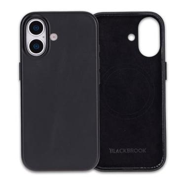 Imagem de BLACKBROOK Capa de couro para iPhone 17 – Capa de encaixe fina feita à mão Arden, couro de flor integral, compatível com MagSafe, proteção para câmera e tela, elegante caixa de presente preta