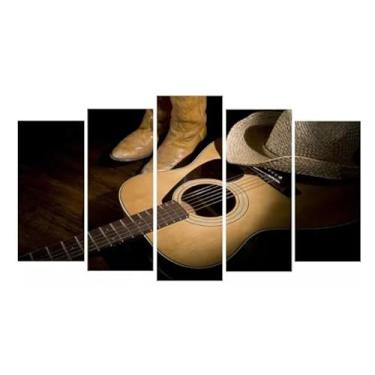 Imagem de Kit quadro decorativo 5 peças 95x60cm Mosaico Violão Sertanejo