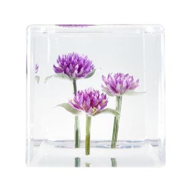 Imagem de Bon Cube Mini cubo de resina acessório de mesa flor real – flor em resina com globo preservado 3D amaranto, decoração de mesa para mulheres, pequeno 1,58 polegadas (82,2 g), opção leve de peso de