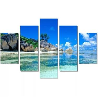 Imagem de Kit quadro decorativo 5 peças 95x60cm Paisagem Caribe E Árvore