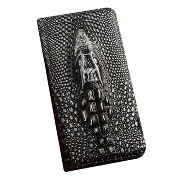 Imagem de POYUFRG Capa de couro genuíno para Honor Magic 8 Pro/Magic 8, capa carteira com padrão de cabeça de crocodilo 3D retrô com compartimentos para cartões, prata, 8