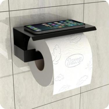 Imagem de Porta Papel Higienico Com Suporte Para Celular Preto ELG - HomeFull