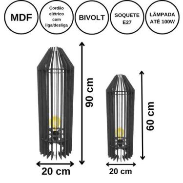 Imagem de Luminária de Chão MDF PENEDO - LENOBRE, Preto, Kit com 2 - 90x20cm e 6