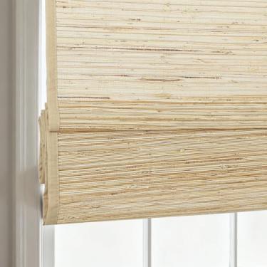 Imagem de AOZORA Persianas romanas de bambu sem fio, persianas romanas de linho tecido, persianas naturais com filtragem de luz com borda, bege tecido, 73,7 cm L x 122 cm A