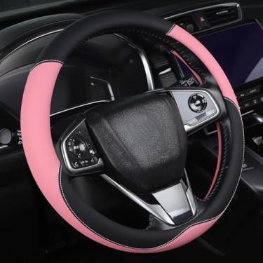 Imagem de OHHMNKK Capa de volante tamanho GG 16,5-17 polegadas para carro, van, serve para trailer, caminhão, trailer, ônibus, caminhoneiro grande, carros clássicos, design antiderrapante de couro sintético