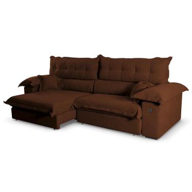 Imagem de Sofá 4 Lugares Retrátil e Reclinável com USB Absoluto Linho Café