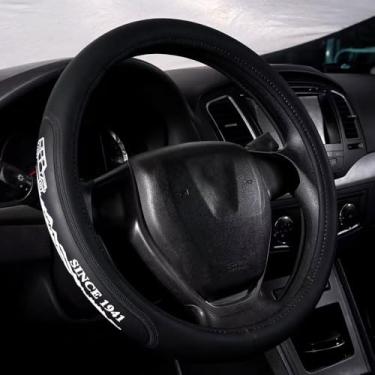 Imagem de Capa de volante de couro de ajuste personalizado microfibra de 38 cm - macia e respirável e de silicone antiderrapante para volante automática