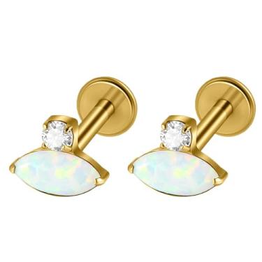 Imagem de Piercingpops 2 peças Planet Heart Cubic Zirconia Labret 16g Stud Piercing Tiny G23 Titanium Flat Back Cartilage Tragus Conch Helix Climber Brincos Lip Monroe para mulheres ou homens (opala dourada