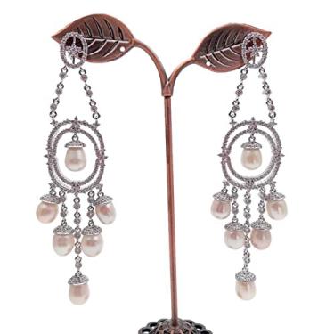 Imagem de Brincos femininos de pérola de arroz branco cultivado de 9 x 12 mm