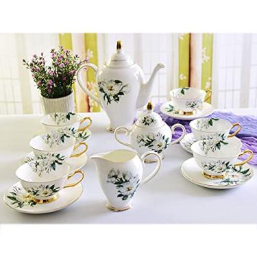 Imagem de Conjunto de chá de porcelana xícara de chá e pires vintage serviço de café para 6, com bule, tigela, jarra de creme, colheres