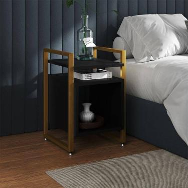 Imagem de Mesa De Cabeceira Industrial Marrocos Ferro Dourado E Tampo Preto