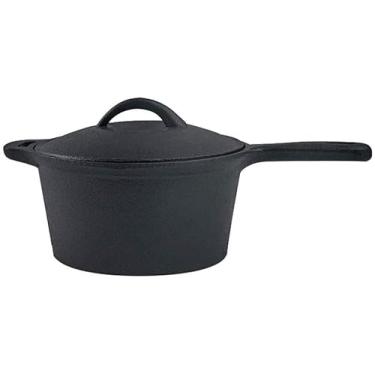 Imagem de LULUMAIC Pequena capacidade para casa, suplemento de comida de bebê sem revestimento, jarro de leite de ferro fundido, panela preta antiaderente com tampa