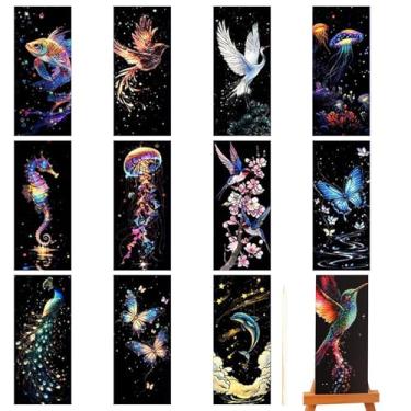 Imagem de Kit de marcadores de página para raspar – Conjunto de 12 papéis de raspar de festa, kit de papel artístico para crianças, estudantes, lembrancinhas de festa de Natal