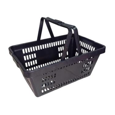 Imagem de Kit 2 Cestas de Mercado Cestinha Plástica Reforçada Supermercado Mercado Conveniência Lojas, Multiuso 15 L (Preta)