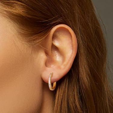 Imagem de 1 par de brincos pequenos de argola de ouro para mulheres e homens, banhados a ouro 14K, minúsculos e delicados, brincos de zircônia cúbica de cartilagem de ouro, joias para presentes, standard, Cobre